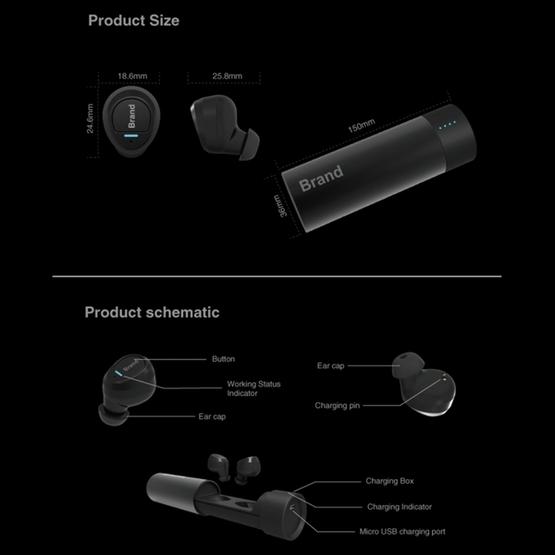 Universe XHH-ES62 IPX5 Waterproof Noise Reduction Earbuds Sports Wireless Bluetooth V4.2 Headset with Charging Case Black